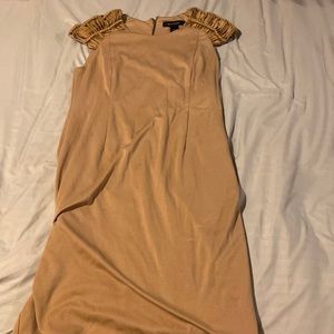 Tan dress with designed shoulders